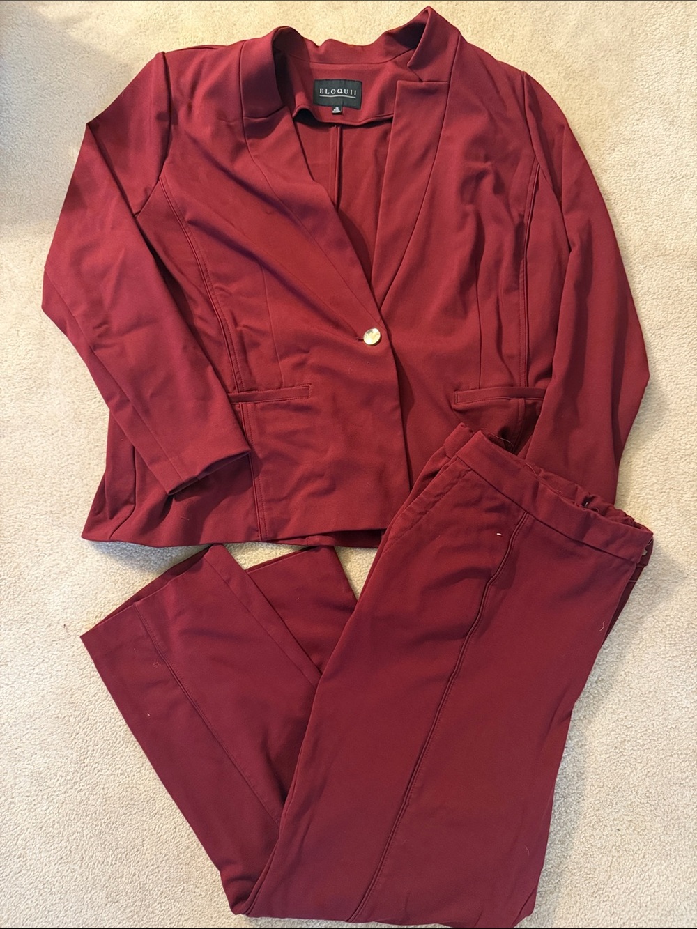Eloquii Deep Burgundy Ponte Blazer & Trousers Set